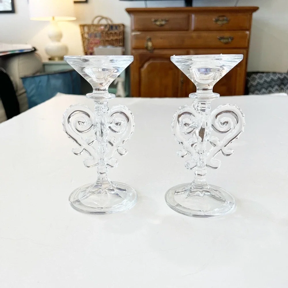 Shannon Crystal Ireland Scroll Candlestick Holders Godinger Czech Lead Crystal